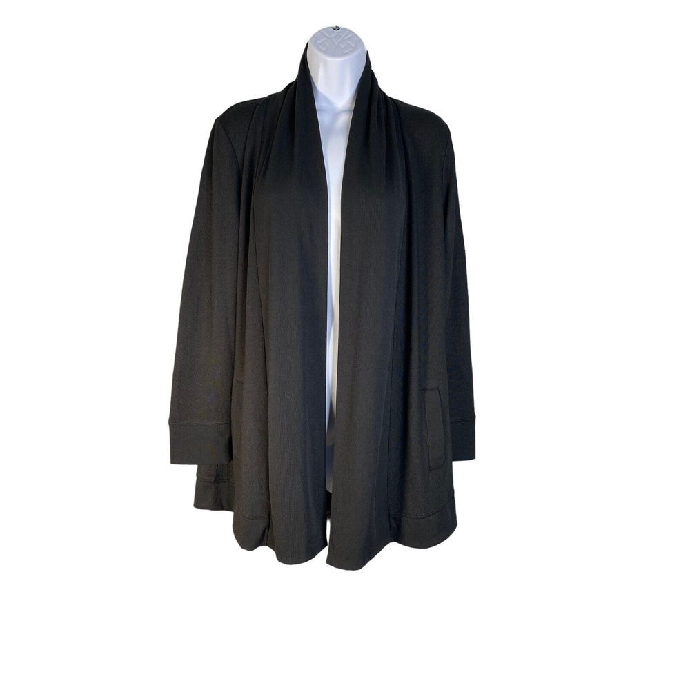Denim‎ & Co. Essentials Womens Cardigan Sweater Black Open Front Stretch XS New
